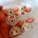 Handmade Brass Metal Jewellery Green Chandbali Jhumkas